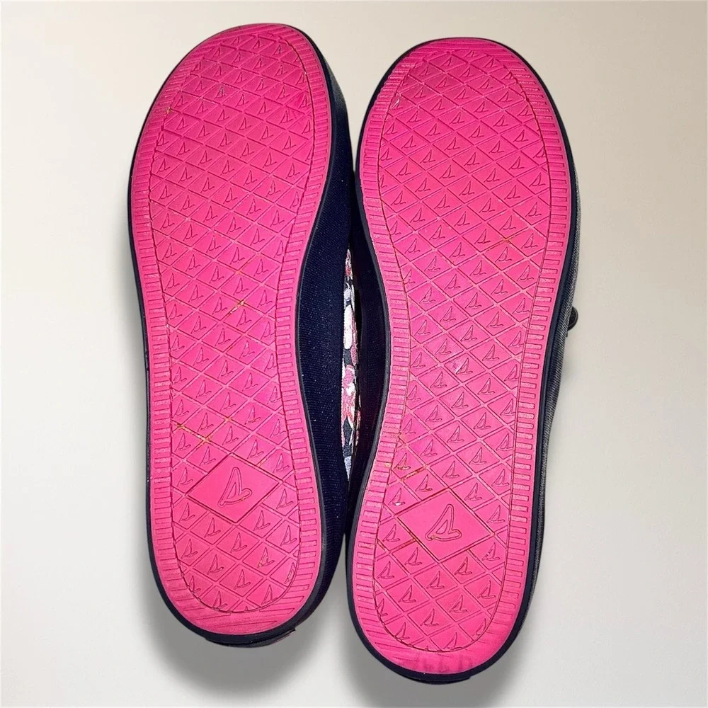 Sperry Crest Vibe 9.5 Floral‎ Canvas Sneakers Pink Blue Lace Up Casual STS87000